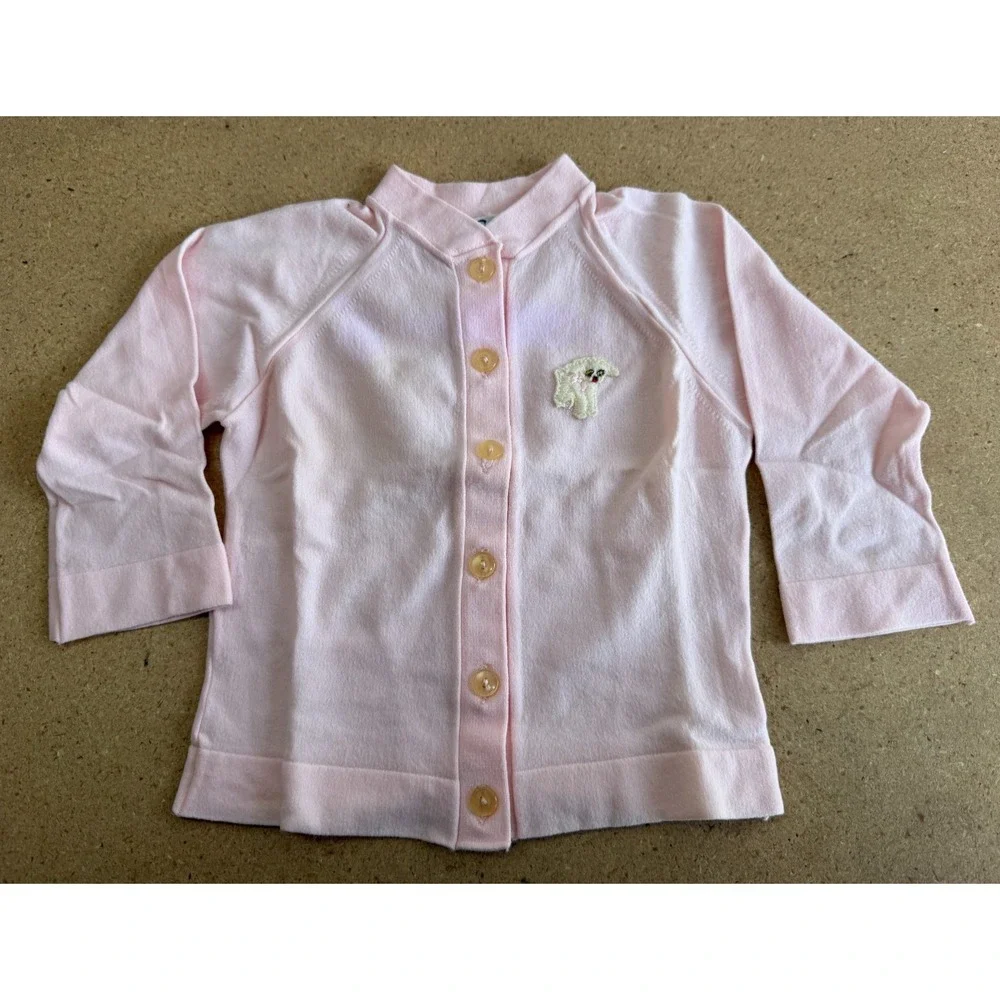 VTG Peti Togs Pink Cardigan Top 6-18 Months Nylon Embroidered‎ Dog